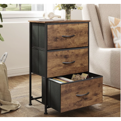 3 Drawer, Storage Cabinet (Patterned) - Fabric Drawers, Metal Frame, Wooden Top 
Size: 18X12X28” (45X30X70 cm)