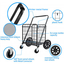 1pc, Premium Shopping Cart with 360° Rolling Swivel Wheels, Size; 14"x 15" x 38"