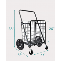 1pc, Premium Shopping Cart with 360° Rolling Swivel Wheels, 14"x 15" x 38"