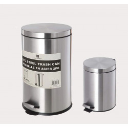 1 Case - 4 sets, 2pc Steel Trash Can Set - Stainless Steel, Size: 12L Size: 9.75 x 9.75 x 15.5" - 3L Size: 6.5 x 6.5 x 9.5"