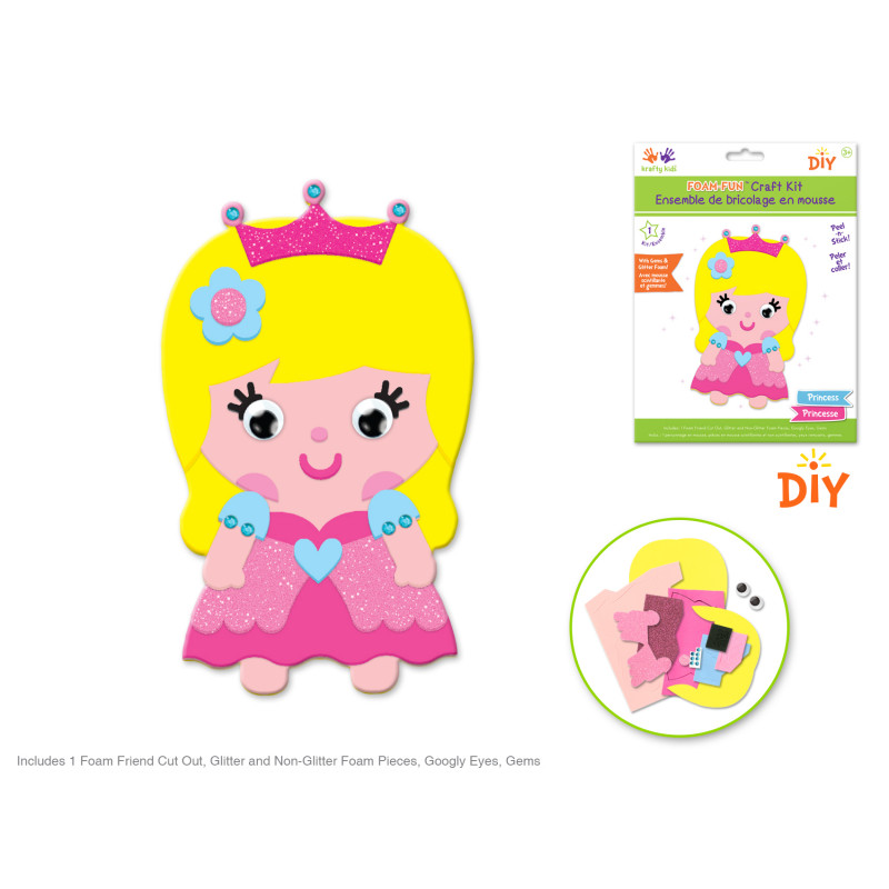 1 Case - Krafty Kids Kit: DIY Foam Friends Craft Kit Peel-n-Stick 03) Princess