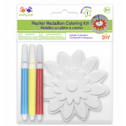 1 Case, 24 Pack - Krafty Kids Kit: 2.75" DIY Plaster Medallion Coloring Kit w/3 Markers B) Flower
