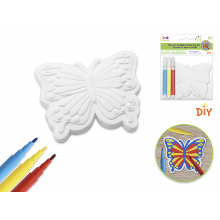 1 Case, 24 Pack - Krafty Kids Kit: 2.75" DIY Plaster Medallion Coloring Kit w/3 Markers D) Butterfly