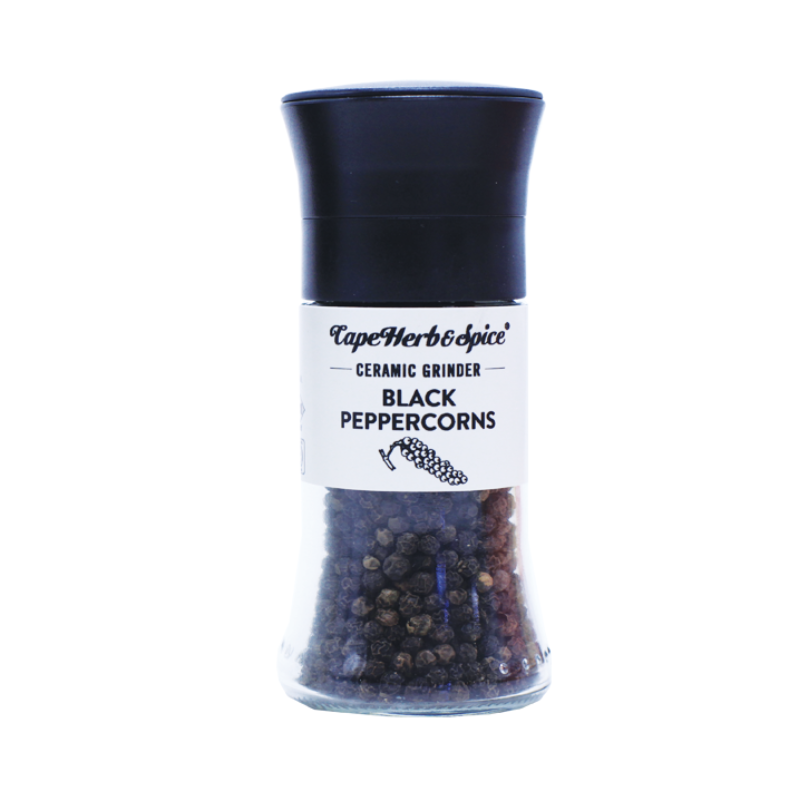 1 Case - 6 Pack, CAPE HERB & SPICE - Black Peppercorns Ceramic Grinder with Refill Pack, 630G