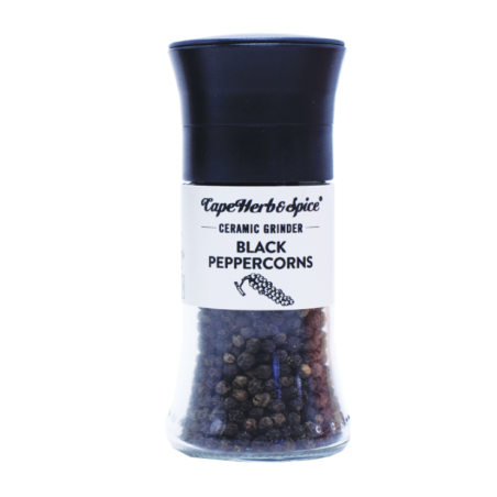 1 Case - 6 Pack, CAPE HERB & SPICE - Black Peppercorns Ceramic Grinder with Refill Pack, 630G