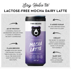 1 Case 6 Pack TWO BEARS DAIRY LATTE - MOCHA - RTD, 207ml