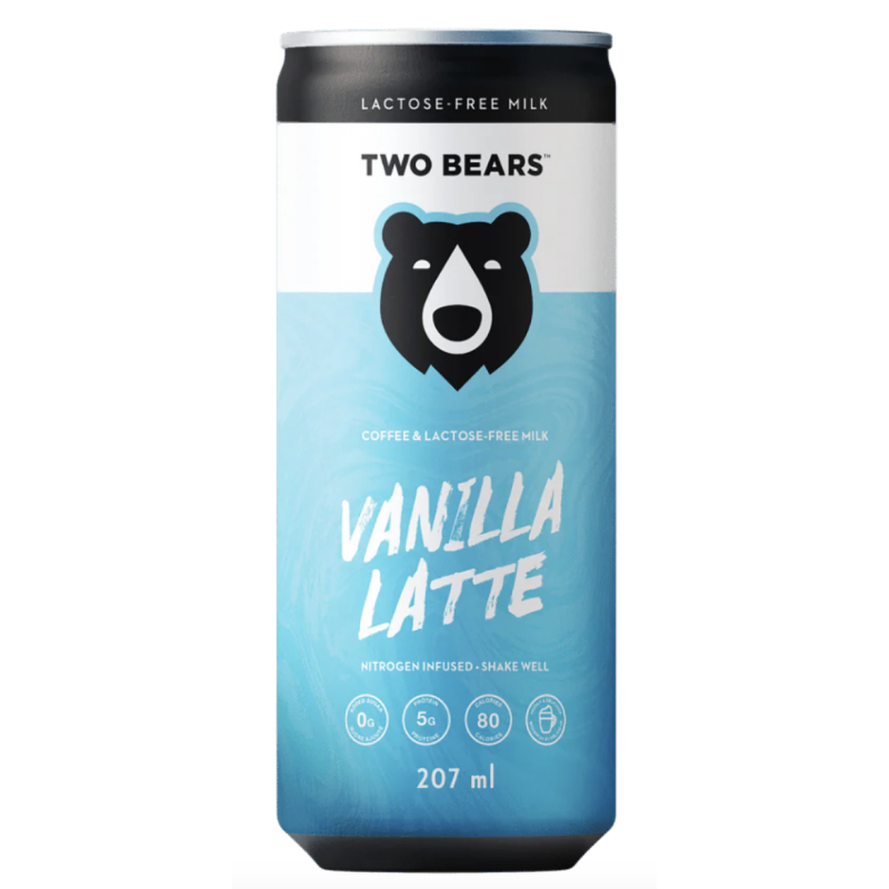 1 Case 6 Pack TWO BEARS DAIRY LATTE - VANILLA - RTD, 207ml