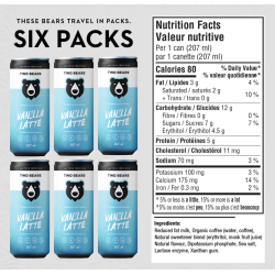 1 Case 6 Pack TWO BEARS DAIRY LATTE - VANILLA - RTD, 207ml