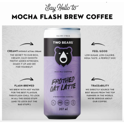 1 Case 6 Pack TWO BEARS FROTHED MOCHA OAT LATTE, 207ml