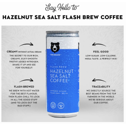 1 Case 6 Pack TWO BEARS FLASH BREW COFFEE - HAZELNUT SEA SALT, 207ml