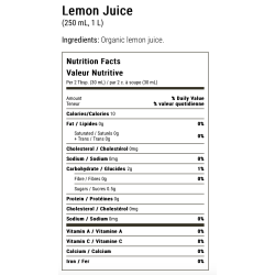 1 Case 12 pack Earth’s Choice Organic Lemon Juice Small, 250ml