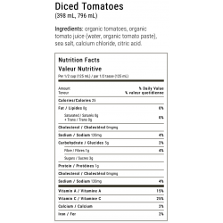 1 Case - 12 Pack, Earth's Choice Tomato's -  Organic Tomato Diced, 398ml