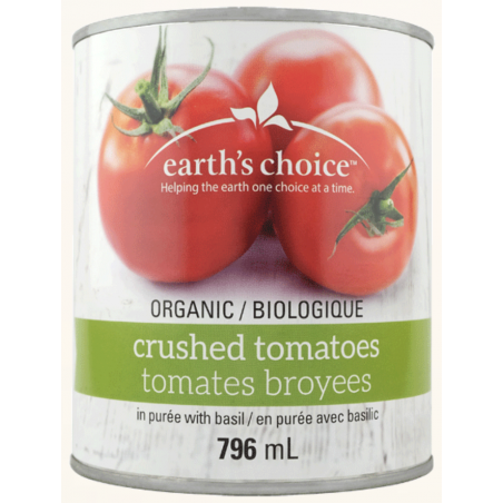 1 Case - 12 Pack, Earth's Choice Tomato's - Organic Crushed Tomatoes w/basil, 796mL