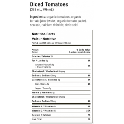 1 Case - 12 Pack, Earth's Choice Tomato's - Organic Tomato Diced, 796mL