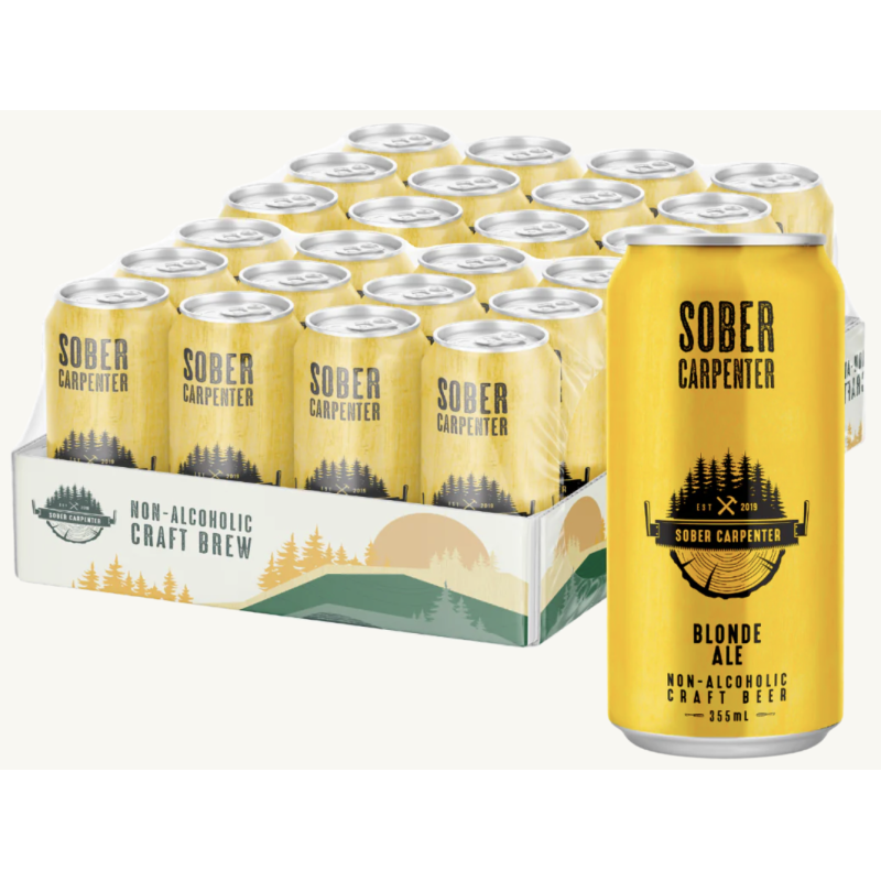 1 Case 24 Pack, SOBER CARPENTER, NON-ALCOHOLIC CRAFT BEER, BLONDE - 6 x 4 PACK,355ML