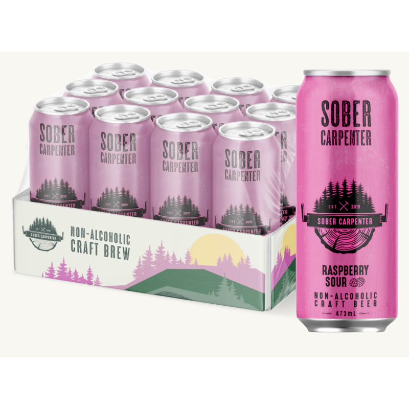 1 Case 12 Pack, SOBER CARPENTER, NON-ALCOHOLIC CRAFT BEER-RASPBERRY SOUR, 473ml