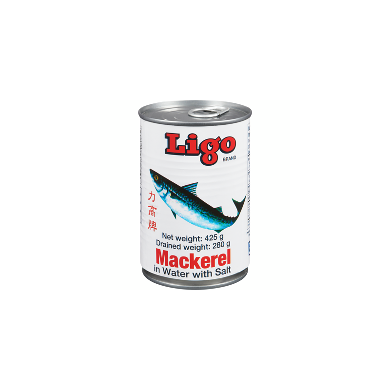 1 Case, 24 Pack, Ligo Mackerel In Water 425g