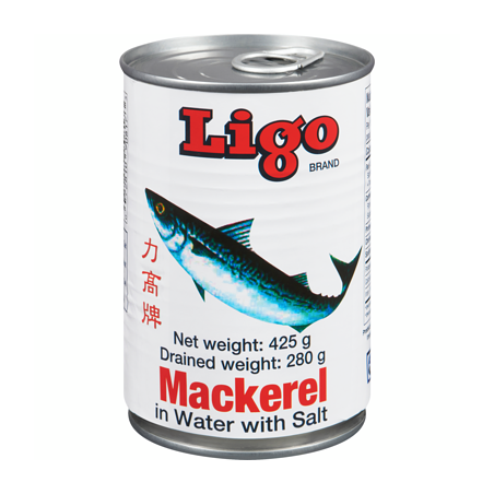 1 Case, 24 Pack, Ligo Mackerel In Water 425g