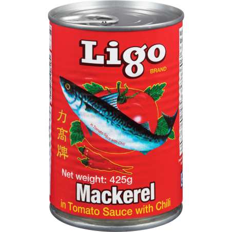 1 Case, 24 Pack Ligo Mackerel Hot 425g