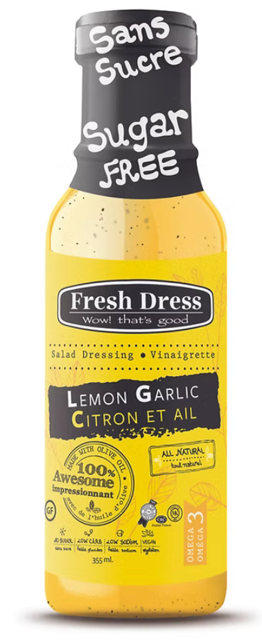 1 Case 12 Pack, FRESH DRESS All Natural Salad Dressings Lemon Garlic