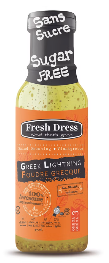 1 Case 12 Pack, FRESH DRESS All Natural Salad Dressings Greek Lightning